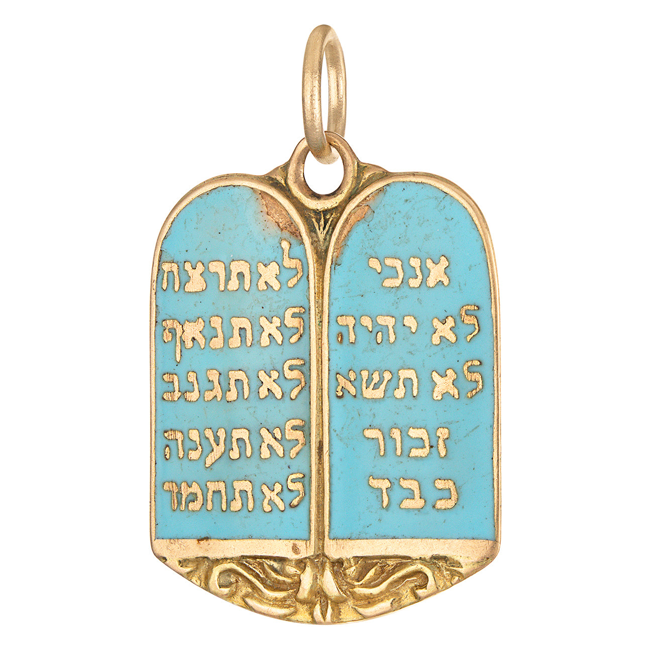 Vintage Enamel Ten Commandments 14K Gold Charm